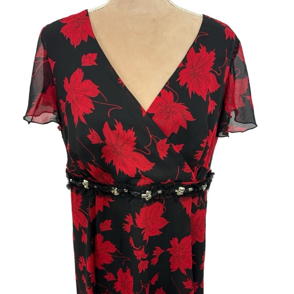 CHANGES By TOGETHER Women’s Sz 16 Midi Dress Romantic Red Black Floral Whimsical - Picture 5 of 14